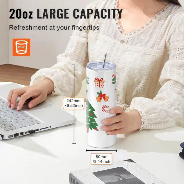 Alt view image 5 of 7 - VEVOR 8 Pack Sublimation Tumblers 20 Oz Skinny Straight, Stainless Steel Sublimation Tumblers Blank, Stainless Steel Double Wall Tumbler for Heat Transfer Customized Gifts with Lid and Straw, Gift Box