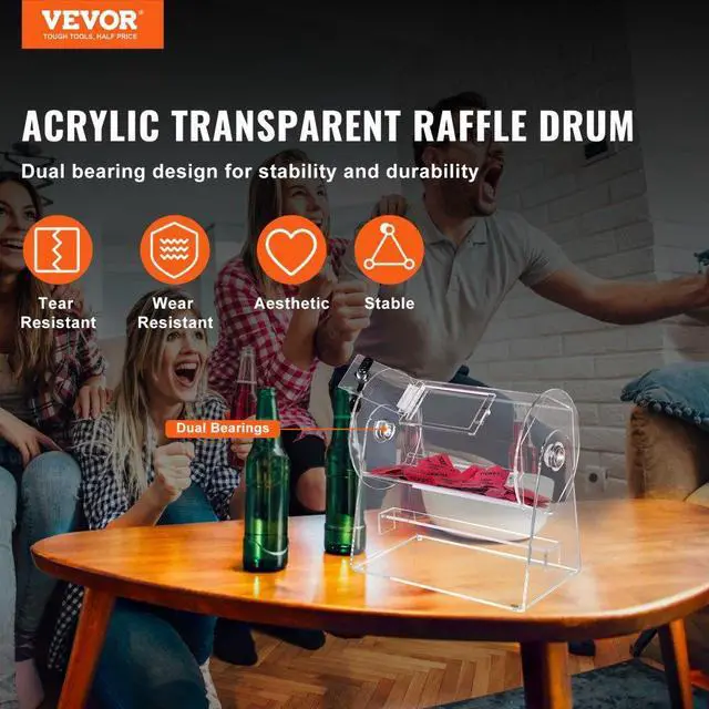 Alt view image 2 of 14 - VEVOR Acrylic Raffle Drum, Professional Raffle Ticket Spinning Cage with 2 Keys, Transparent Lottery Spinning Drawing, Holds 2500 Tickets or 100 Raffle Balls,Raffle Ticket Box for Lottery Games Bingo