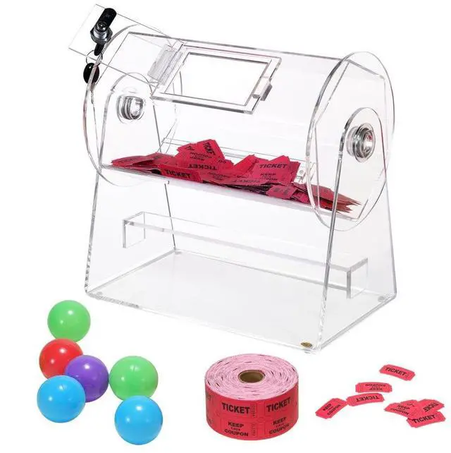 Main image of VEVOR Acrylic Raffle Drum, Professional Raffle Ticket Spinning Cage with 2 Keys, Transparent Lottery Spinning Drawing, Holds 2500 Tickets or 100 Raffle Balls,Raffle Ticket Box for Lottery Games Bingo
