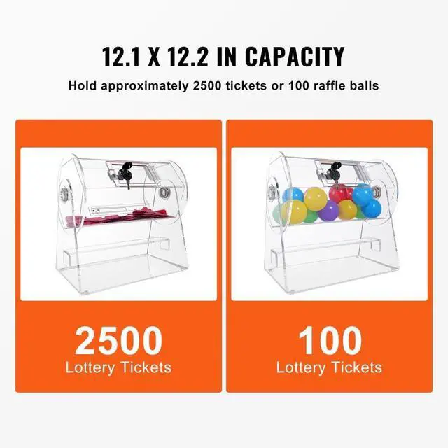 Alt view image 3 of 14 - VEVOR Acrylic Raffle Drum, Professional Raffle Ticket Spinning Cage with 2 Keys, Transparent Lottery Spinning Drawing, Holds 2500 Tickets or 100 Raffle Balls,Raffle Ticket Box for Lottery Games Bingo