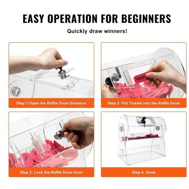 Alt view image 5 of 14 - VEVOR Acrylic Raffle Drum, Professional Raffle Ticket Spinning Cage with 2 Keys, Transparent Lottery Spinning Drawing, Holds 2500 Tickets or 100 Raffle Balls,Raffle Ticket Box for Lottery Games Bingo