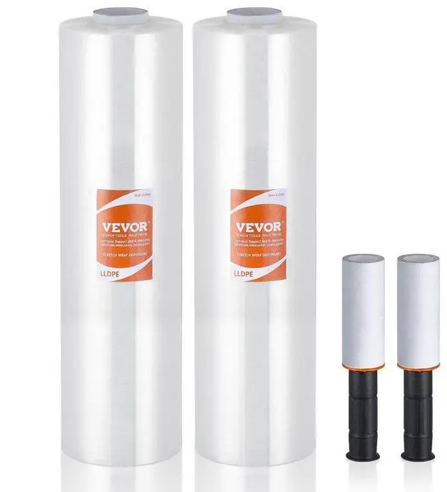 Main image of VEVOR Stretch Film, 15 inches x 1200 feet, 2 Pack, 80 Gauge Industrial Strength Clear Durable Stretch Wrap Roll, Heavy Duty Shrink Film Stretch Wrap with Handles for Pallet Wrapping Shipping Moving
