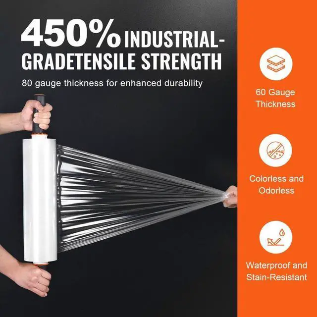 Alt view image 3 of 7 - VEVOR Stretch Film, 15 inches x 1200 feet, 2 Pack, 80 Gauge Industrial Strength Clear Durable Stretch Wrap Roll, Heavy Duty Shrink Film Stretch Wrap with Handles for Pallet Wrapping Shipping Moving