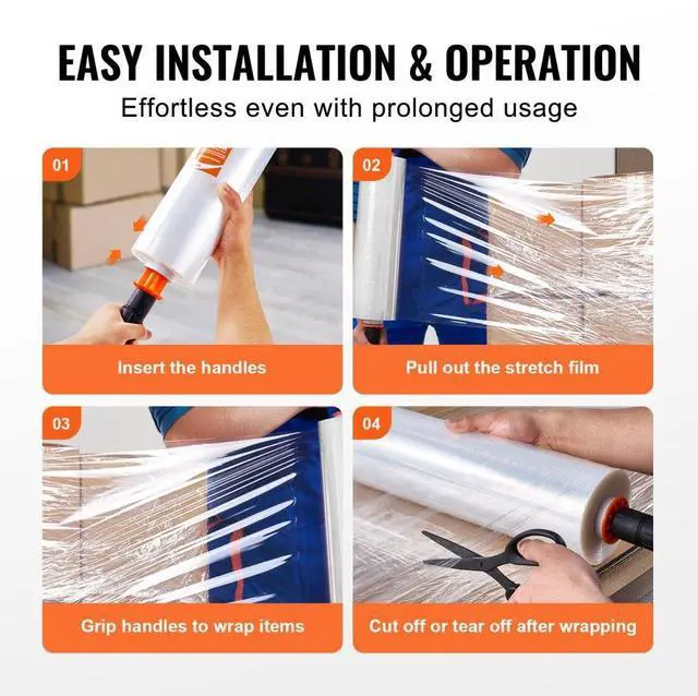Alt view image 5 of 7 - VEVOR Stretch Film, 15 inches x 1200 feet, 2 Pack, 80 Gauge Industrial Strength Clear Durable Stretch Wrap Roll, Heavy Duty Shrink Film Stretch Wrap with Handles for Pallet Wrapping Shipping Moving