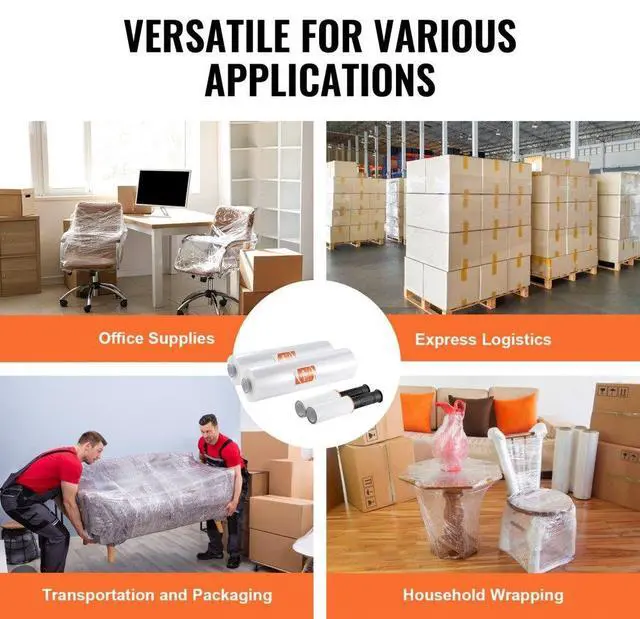 Alt view image 6 of 7 - VEVOR Stretch Film, 15 inches x 1200 feet, 2 Pack, 80 Gauge Industrial Strength Clear Durable Stretch Wrap Roll, Heavy Duty Shrink Film Stretch Wrap with Handles for Pallet Wrapping Shipping Moving
