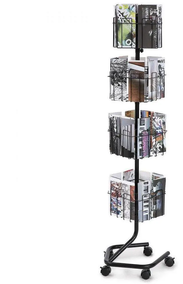 Main image of VEVOR  Brochure Display Rack, 4-Tier 32 Pockets Rotating Magazine Literature Display Stand for Postcards, 360° Spinning Greeting Cards Rack with 5 Wheels (2 Lockable) for Shop Exhibitions Office