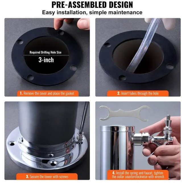 Alt view image 6 of 7 - VEVOR Dual Taps Draft Beer Tower Dispenser, Stainless Steel Keg Beer Tower, Kegerator Tower Kit with Pre-Assembled Tubing and Self-Closing Faucet Shanks for Party, Bar, Pub, Restaurant