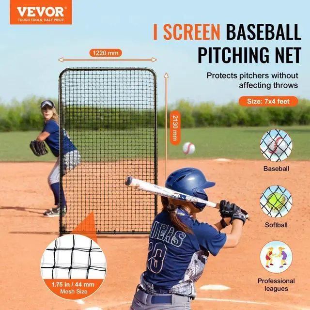 Alt view image 2 of 7 - VEVOR I Screen Baseball for Batting Cage, 7x4 ft Baseball Softball Safety Screen, Body Protector Portable Batting Screen with Carry Bag & Ground Stakes, Heavy Duty Pitching Net for Pitchers Protection