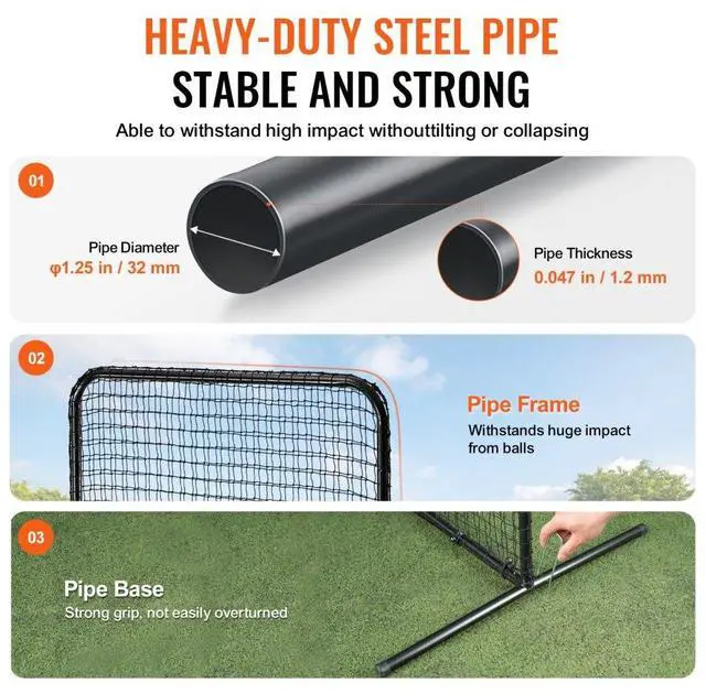 Alt view image 4 of 7 - VEVOR I Screen Baseball for Batting Cage, 7x4 ft Baseball Softball Safety Screen, Body Protector Portable Batting Screen with Carry Bag & Ground Stakes, Heavy Duty Pitching Net for Pitchers Protection