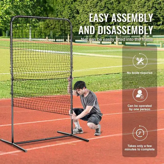 Alt view image 6 of 7 - VEVOR I Screen Baseball for Batting Cage, 7x4 ft Baseball Softball Safety Screen, Body Protector Portable Batting Screen with Carry Bag & Ground Stakes, Heavy Duty Pitching Net for Pitchers Protection