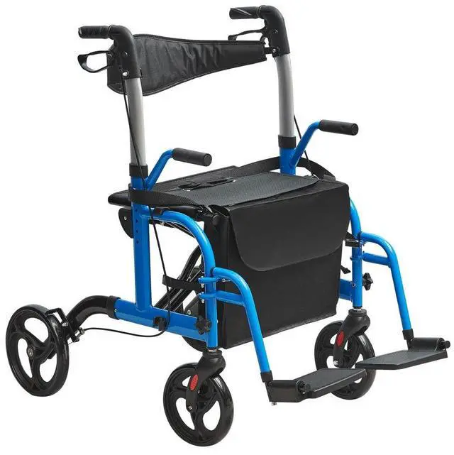 Main image of VEVOR 2 in 1 Rollator Walker & Transport Chair for Seniors, Folding Rolling Walker Wheelchair Combo & Footrests, Lightweight Aluminum Mobility Walker with Adjustable Handle, All Terrain Wheels, 300LBS