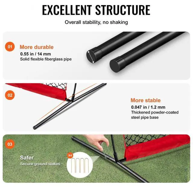 Alt view image 4 of 7 - VEVOR Barricade Backstop Net, 12x9 ft Ball Sports Barrier Netting, Portable Practice Equipment with Carry Bag, Protection Screen for Baseball Softball Lacrosse Soccer Hockey Training, for Backyard