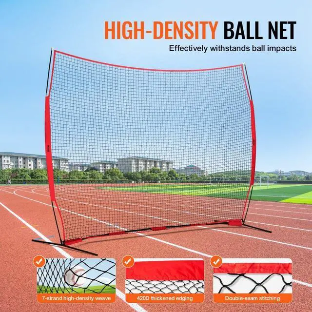 Alt view image 3 of 7 - VEVOR Barricade Backstop Net, 12x9 ft Ball Sports Barrier Netting, Portable Practice Equipment with Carry Bag, Protection Screen for Baseball Softball Lacrosse Soccer Hockey Training, for Backyard