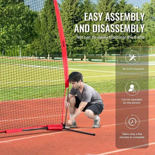 Alt view image 6 of 7 - VEVOR Barricade Backstop Net, 12x9 ft Ball Sports Barrier Netting, Portable Practice Equipment with Carry Bag, Protection Screen for Baseball Softball Lacrosse Soccer Hockey Training, for Backyard