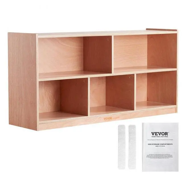 Main image of VEVOR Cubby Toy Organizer Storage Cabinet, 5-Compartment Cubby Storage Shelf, 48''W Kids Toy Storage Cabinet 2-Shelf, Classroom Cubbies, Classroom Furniture for Home, Daycare and Preschool, Natural