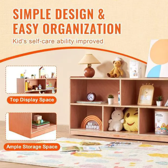 Alt view image 6 of 7 - VEVOR Cubby Toy Organizer Storage Cabinet, 5-Compartment Cubby Storage Shelf, 48''W Kids Toy Storage Cabinet 2-Shelf, Classroom Cubbies, Classroom Furniture for Home, Daycare and Preschool, Natural
