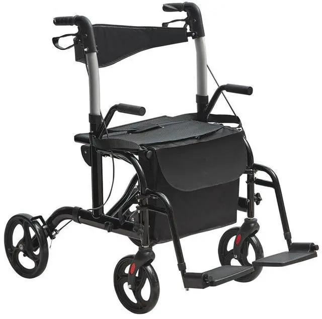 Main image of VEVOR 2 in 1 Rollator Walker & Transport Chair for Seniors, Folding Rolling Walker Wheelchair Combo & Footrests, Lightweight Aluminum Mobility Walker with Adjustable Handle, All Terrain Wheels, 300LBS