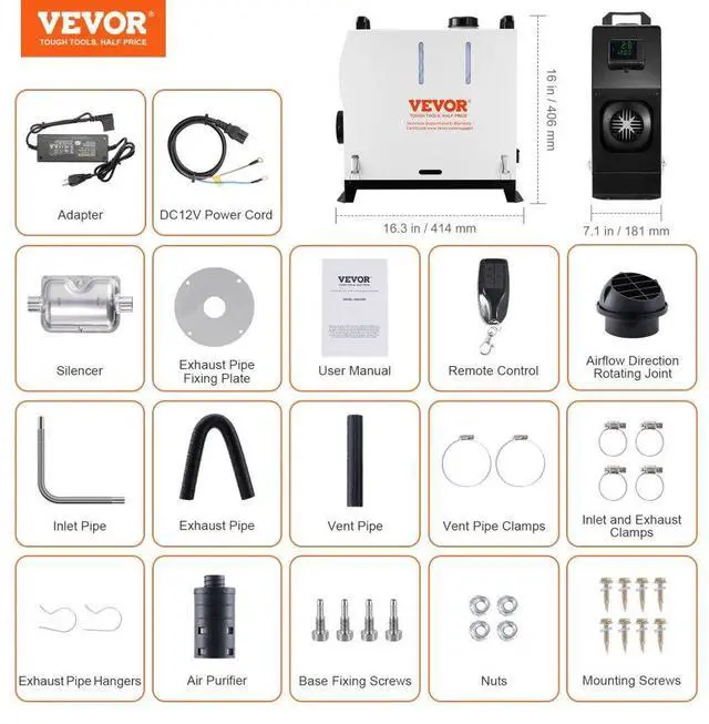 Alt view image 7 of 7 - VEVOR 5-8KW Diesel Heater, Diesel Air Heater All in One with Remote Control and LCD Screen, Fast Heating Low Noise, Portable Diesel Heater for Truck Van RV Trailer Camper and Indoors