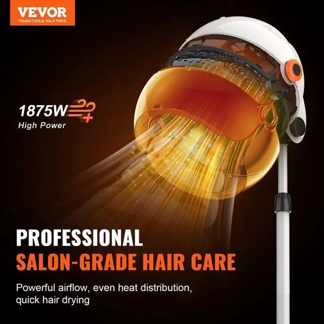 Alt view image 2 of 14 - VEVOR Professional Hooded Dryer, 1875W High-Power Bonnet Hair Dryer, Sit Under Hair Dryer with Timer, 3 Temp Settings & Wind Speed, Floor Standing Rolling Base with Wheels for Beauty Salon Home Spa
