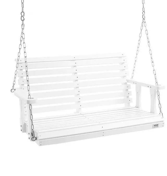 Main image of VEVOR Wooden Porch Swing 4 ft, Patio bench swing for Courtyard & Garden, Upgraded 880 lbs Strong Load Capacity, Heavy Duty Swing Chair Bench with Hanging Chains for Outdoors, White