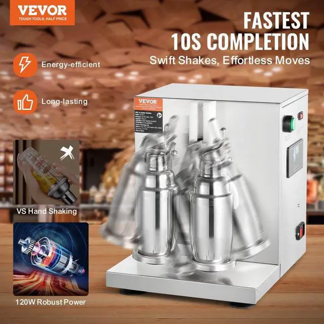 Alt view image 2 of 7 - VEVOR  Milkshake Maker Machine, 120W Commercial Milk Tea Shaker Machine, Double Head Milk Shake Mixer Machine, 0-180s Adjustable Milkshake Blender, with 750 ml Stainless Steel Cup, for Milk Tea Store