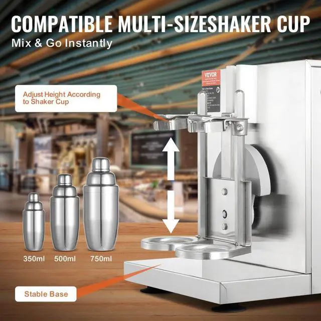 Alt view image 3 of 7 - VEVOR  Milkshake Maker Machine, 120W Commercial Milk Tea Shaker Machine, Double Head Milk Shake Mixer Machine, 0-180s Adjustable Milkshake Blender, with 750 ml Stainless Steel Cup, for Milk Tea Store