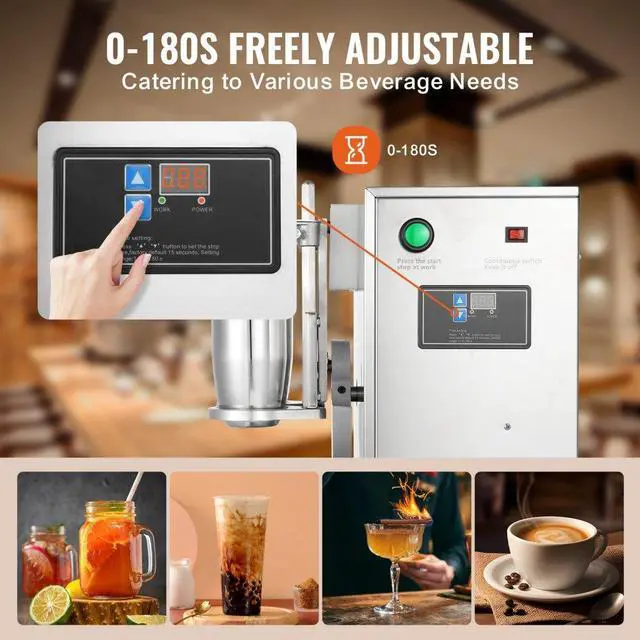 Alt view image 4 of 7 - VEVOR  Milkshake Maker Machine, 120W Commercial Milk Tea Shaker Machine, Double Head Milk Shake Mixer Machine, 0-180s Adjustable Milkshake Blender, with 750 ml Stainless Steel Cup, for Milk Tea Store