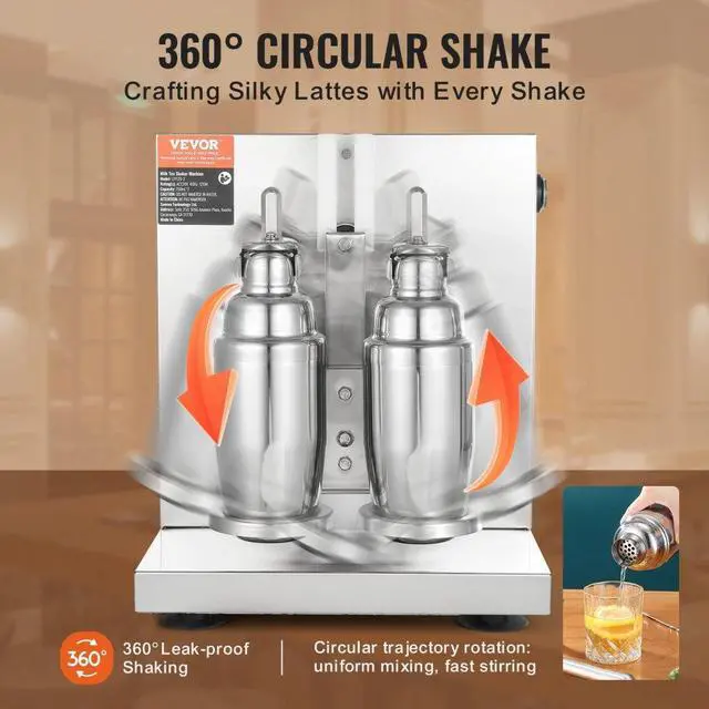 Alt view image 5 of 7 - VEVOR  Milkshake Maker Machine, 120W Commercial Milk Tea Shaker Machine, Double Head Milk Shake Mixer Machine, 0-180s Adjustable Milkshake Blender, with 750 ml Stainless Steel Cup, for Milk Tea Store
