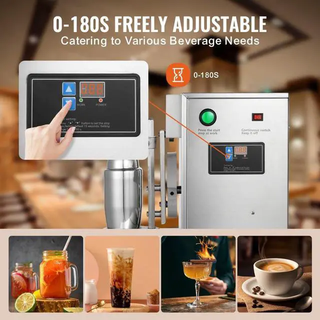 Alt view image 4 of 7 - VEVOR  Milkshake Maker Machine, 120W Commercial Milk Tea Shaker Machine, Single Head Milk Shake Mixer Machine, 0-180s Adjustable Milkshake Blender, with 750 ml Stainless Steel Cup, for Milk Tea Store