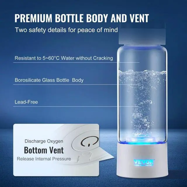 Alt view image 5 of 7 - VEVOR Hydrogen Water Bottle Generator, 380 ml / 13.4 oz Capacity Portable Hydrogen Water Maker, SPE Technology Hydrogen Rich Water Ionizer Machine with Nasal Inhalation Tube and Self-Cleaning