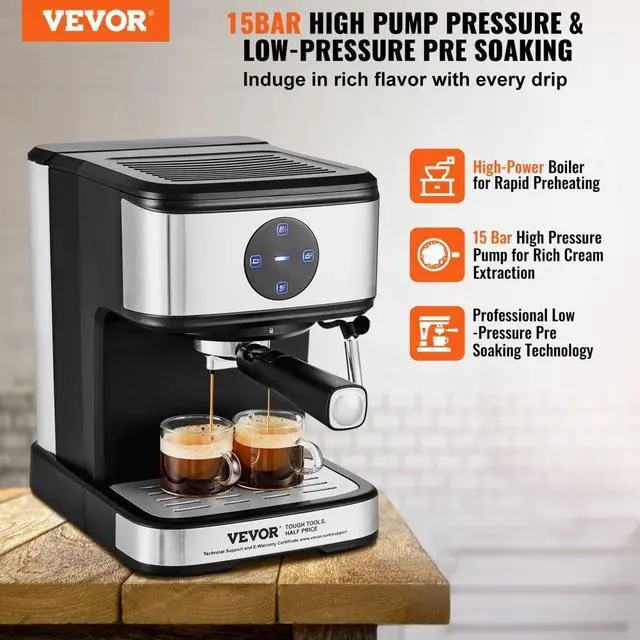 Alt view image 9 of 14 - Espresso Machine, 15 Bar Coffee and Espresso Maker with Milk Frother Steam Wand, Professional Semi-Automatic Cappuccino Latte Machine with Touch Screen & Removable Water Tank, NTC Control System