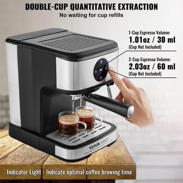 Alt view image 12 of 14 - Espresso Machine, 15 Bar Coffee and Espresso Maker with Milk Frother Steam Wand, Professional Semi-Automatic Cappuccino Latte Machine with Touch Screen & Removable Water Tank, NTC Control System