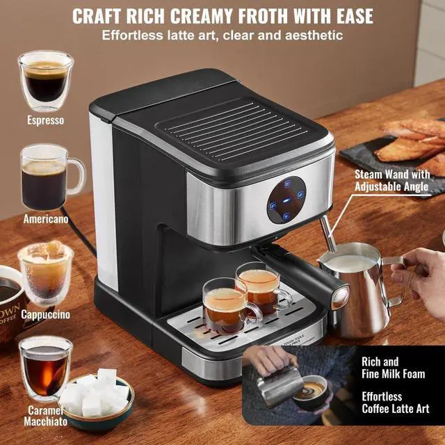 Alt view image 11 of 14 - Espresso Machine, 15 Bar Coffee and Espresso Maker with Milk Frother Steam Wand, Professional Semi-Automatic Cappuccino Latte Machine with Touch Screen & Removable Water Tank, NTC Control System