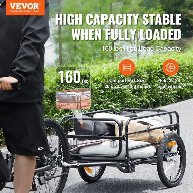 Alt view image 2 of 7 - VEVOR Bike Cargo Trailer, 160 lbs Load Capacity, Heavy-Duty Bicycle Wagon Cart, Foldable Compact Storage & Quick Release with Universal Hitch, 16" Wheels, Safe Reflectors, Fits 22"-28" Bike Wheels