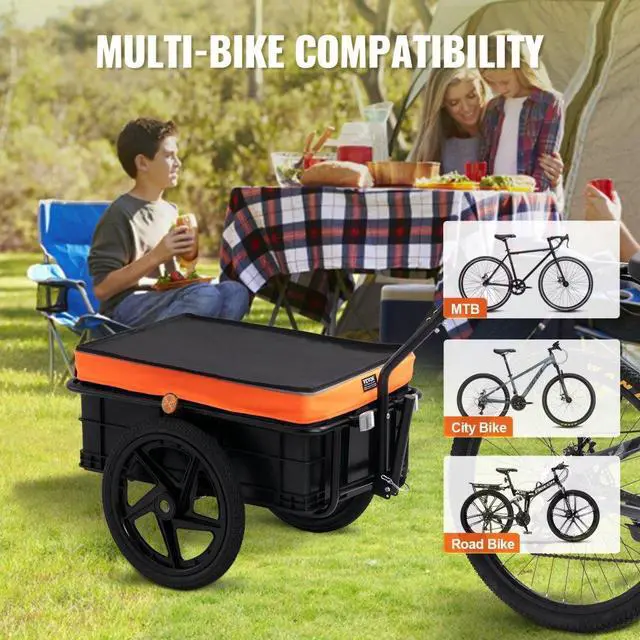 Alt view image 6 of 7 - VEVOR Bike Cargo Trailer, 88 lbs Load Capacity, Heavy-Duty Bicycle Wagon Cart, Foldable Compact Storage with Universal Hitch, Waterproof Cover, 16" Wheels, Safe Reflectors, Fits 24"-28" Bike Wheels