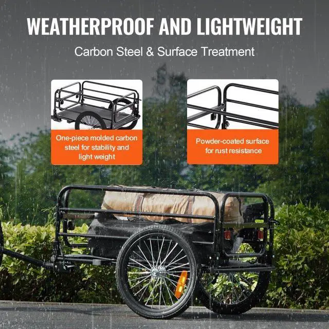 Alt view image 3 of 7 - VEVOR Bike Cargo Trailer, 160 lbs Load Capacity, Heavy-Duty Bicycle Wagon Cart, Foldable Compact Storage & Quick Release with Universal Hitch, 16" Wheels, Safe Reflectors, Fits 22"-28" Bike Wheels