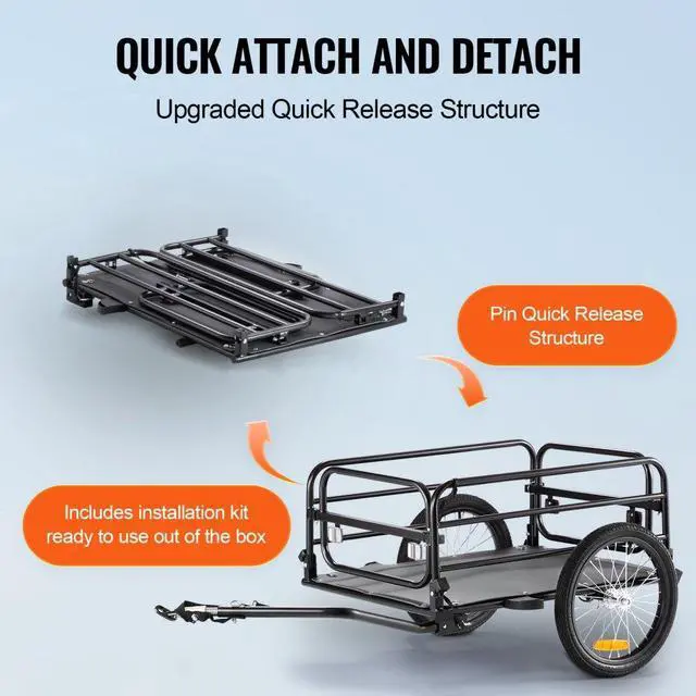 Alt view image 5 of 7 - VEVOR Bike Cargo Trailer, 160 lbs Load Capacity, Heavy-Duty Bicycle Wagon Cart, Foldable Compact Storage & Quick Release with Universal Hitch, 16" Wheels, Safe Reflectors, Fits 22"-28" Bike Wheels