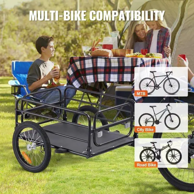 Alt view image 6 of 7 - VEVOR Bike Cargo Trailer, 160 lbs Load Capacity, Heavy-Duty Bicycle Wagon Cart, Foldable Compact Storage & Quick Release with Universal Hitch, 16" Wheels, Safe Reflectors, Fits 22"-28" Bike Wheels