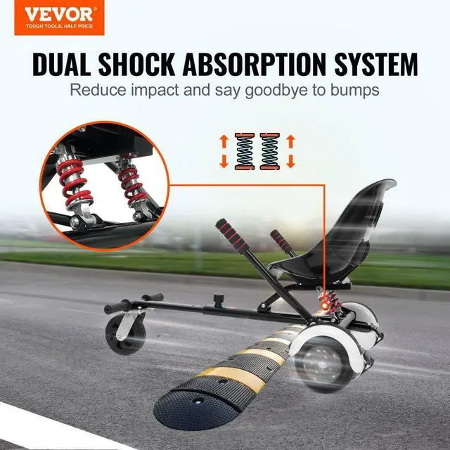Alt view image 2 of 7 - VEVOR Hoverboard Seat Attachment, for 6.5" 8" 8.5" 10" Hoverboards, Dual Shock Absorption System, Grips Control, Adjustable Length 270 LBS load Capacity, Hover Board Buggy Attachment, for Kids Adults