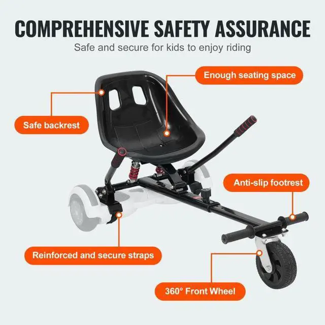 Alt view image 3 of 7 - VEVOR Hoverboard Seat Attachment, for 6.5" 8" 8.5" 10" Hoverboards, Dual Shock Absorption System, Grips Control, Adjustable Length 270 LBS load Capacity, Hover Board Buggy Attachment, for Kids Adults
