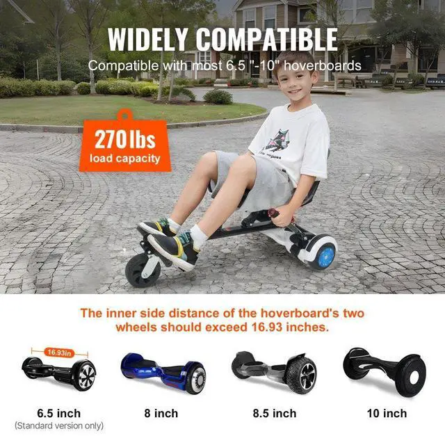 Alt view image 5 of 7 - VEVOR Hoverboard Seat Attachment, for 6.5" 8" 8.5" 10" Hoverboards, Dual Shock Absorption System, Grips Control, Adjustable Length 270 LBS load Capacity, Hover Board Buggy Attachment, for Kids Adults