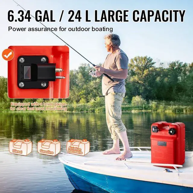 Alt view image 4 of 7 - VEVOR Marine Fuel Tank, 6.34 Gallon/24L, Portable Boat Fuel Gas Tank for Outboard Engine Boats, Plastic Outboard Marine Boat Fuel Tank with Hose, Easy to Carry for Yacht, Fishing Boat, Deck Boat, Red