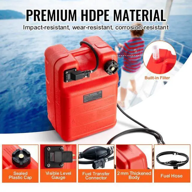 Alt view image 5 of 7 - VEVOR Marine Fuel Tank, 6.34 Gallon/24L, Portable Boat Fuel Gas Tank for Outboard Engine Boats, Plastic Outboard Marine Boat Fuel Tank with Hose, Easy to Carry for Yacht, Fishing Boat, Deck Boat, Red