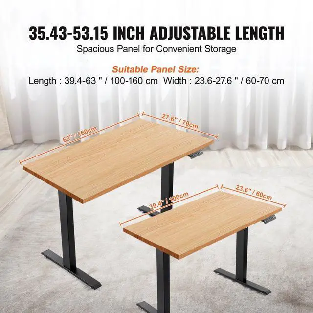 Alt view image 3 of 7 - VEVOR Standing Desk Frame, Adjustable 27.6-46.1 inch Height & 35.4-53.2 inch Length Electric Stand Up Computer Desk Legs, Ergonomic DIY Workstation Base for Home and Office (Black Frame Only)