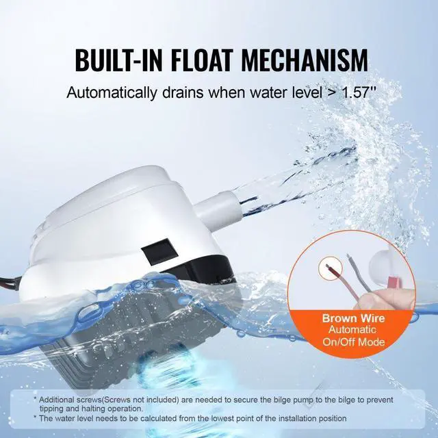 Alt view image 3 of 7 - VEVOR Bilge Pump, 750GPH 12V Automatic Submersible Boat Bilge Water Pump with Float Switch, 0.7" Outlet Diameter, Small Boat Bilge Pump, Marine Electric Bilge Pump for Boats, Ponds, Pools, Basements