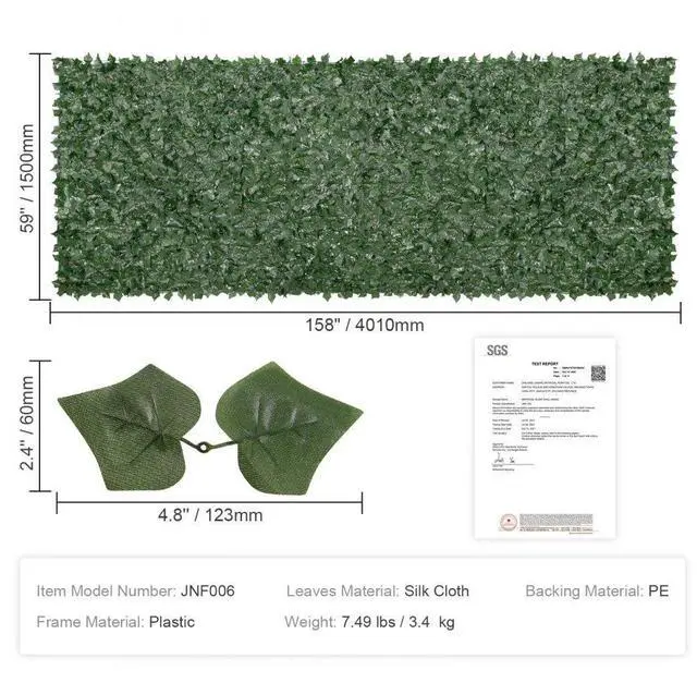 Alt view image 7 of 7 - VEVOR Ivy Privacy Fence, 59 x 158in Artificial Green Wall Screen, Greenery Ivy Fence w/ Mesh Cloth Backing and Strengthened Joint, Faux Hedges Vine Leaf Decoration for Outdoor Garden, Yard, Balcony