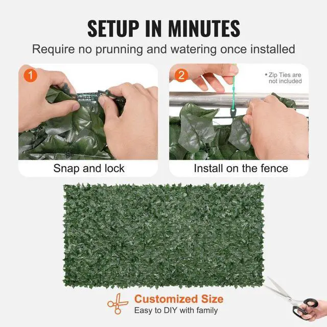 Alt view image 5 of 7 - VEVOR Privacy Ivy Fence, 59 x 118in Artificial Green Wall Screen, Greenery Ivy Fence with Mesh Cloth Backing and Strengthened Joint, Faux Hedges Vine Leaf Decoration for Outdoor Garden, Yard, Balcony