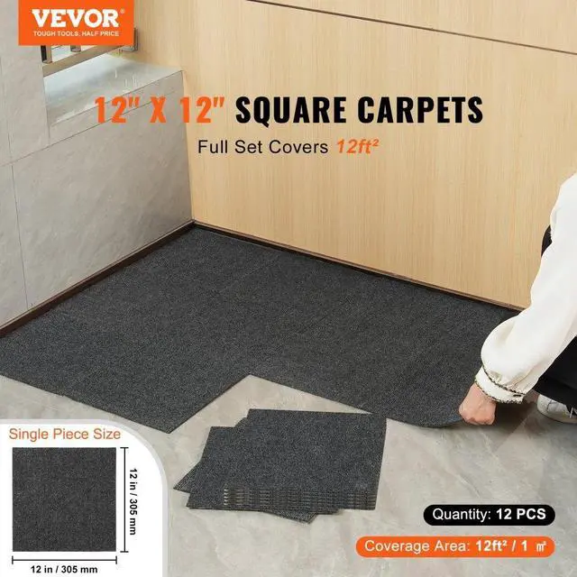 Alt view image 2 of 7 - VEVOR Carpet Tiles Peel and Stick, 12 x 12 Squares Self Adhesive Carpet Floor Tile, Soft Padded Carpet Tiles, Easy Install DIY for Bedroom Living Room Indoor Outdoor (12 Tiles, Dark Gray)