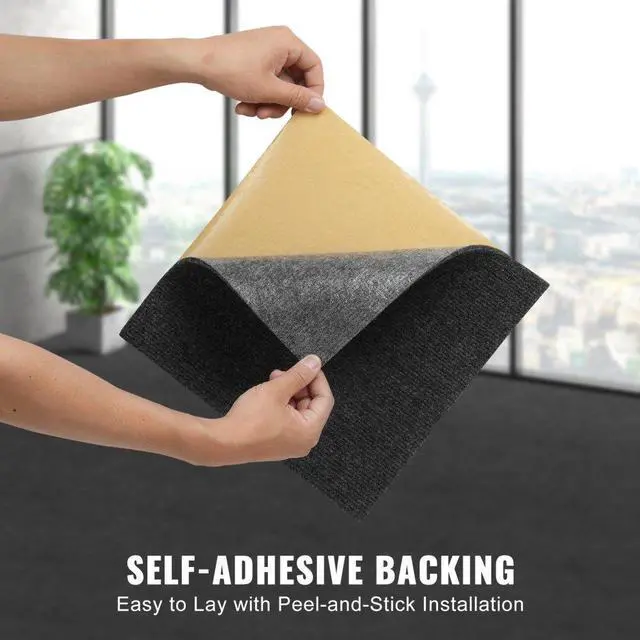 Alt view image 4 of 7 - VEVOR Carpet Tiles Peel and Stick, 12 x 12 Squares Self Adhesive Carpet Floor Tile, Soft Padded Carpet Tiles, Easy Install DIY for Bedroom Living Room Indoor Outdoor (12 Tiles, Dark Gray)