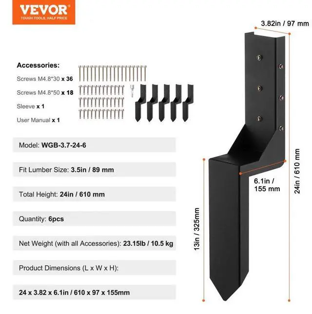Alt view image 7 of 14 - VEVOR Fence Post Anchor Repair Kit, 6 Pack Inner Diameter 3.5 x3.5 Inches Heavy Duty Steel Fence Post Support Stakes, Anchor Ground Spike for Repair Tilted, Broken Wood Fence Post, Enveloping